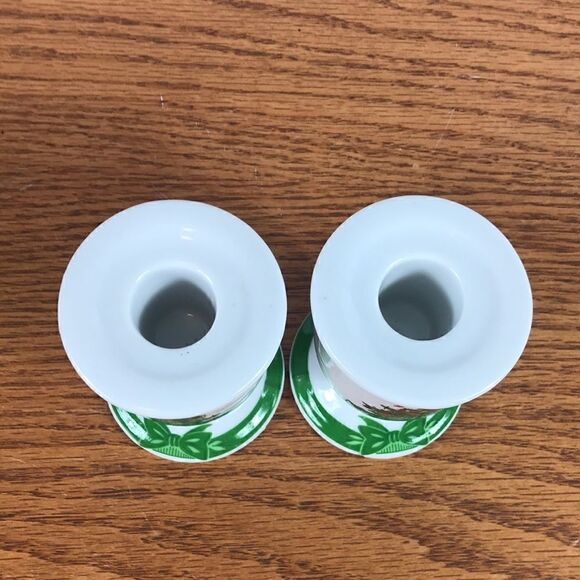 Yule Tide Candlestick Holders pair, Christmas tree Spode like 4” tall EUC - Picture 2 of 3